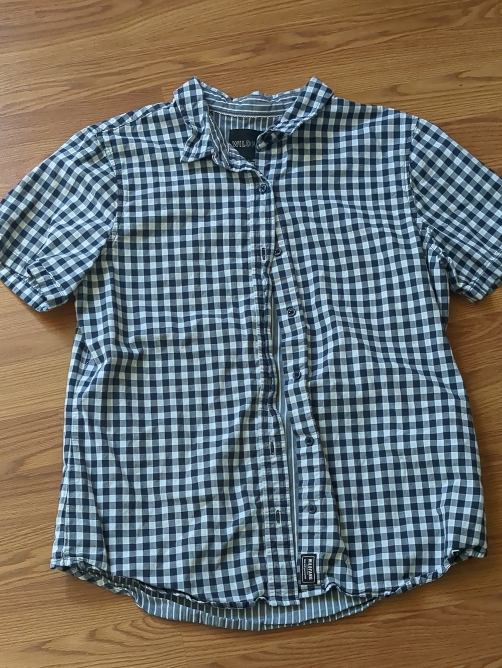 Wildfang The Essential Button Up Gingham Stripe Navy Mixed Pattern Shirt L